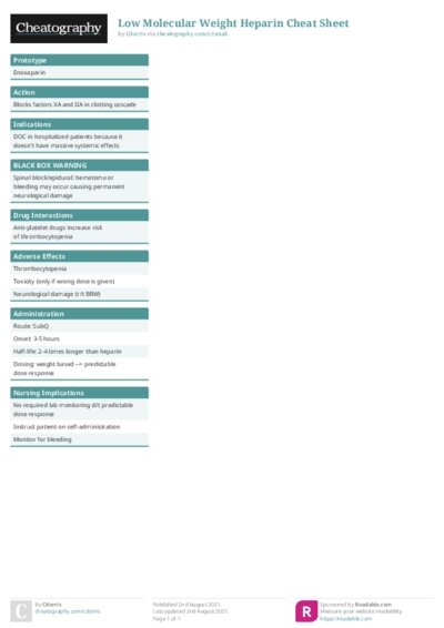 Low Molecular Weight Heparin Cheat Sheet