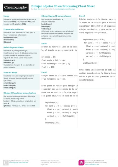 Dibujar objetos 3D en Processing Cheat Sheet