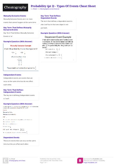 Probability (pt 2) - Types Of Events Cheat Sheet