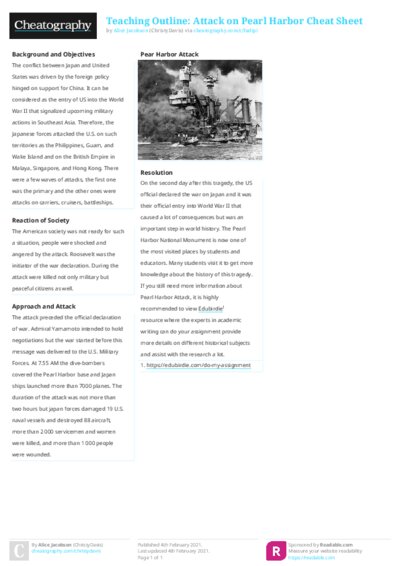 Teaching Outline: Attack on Pearl Harbor Cheat Sheet