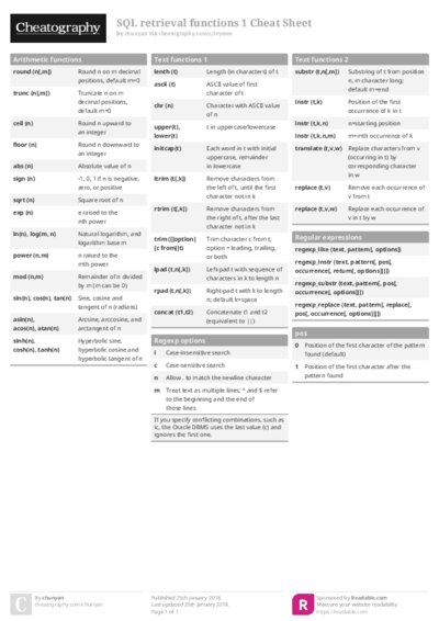 SQL retrieval functions 1 Cheat Sheet