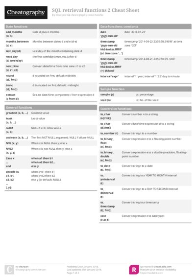 SQL retrieval functions 2 Cheat Sheet