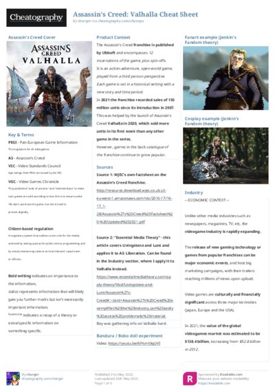 Assassin's Creed: Valhalla Cheat Sheet