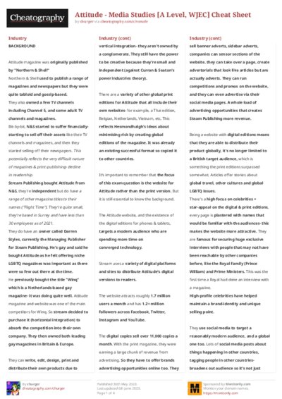 Attitude - Media Studies [A Level, WJEC] Cheat Sheet