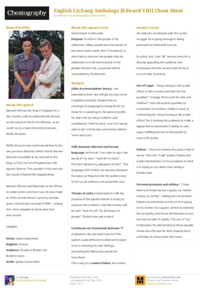 English Lit/Lang Anthology [Edward VIII] Cheat Sheet