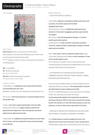 I, Daniel Blake Cheat Sheet