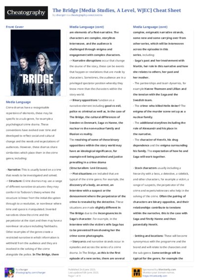 The Bridge [Media Studies, A Level, WJEC] Cheat Sheet