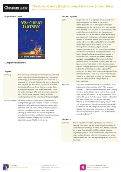 The Great Gatsby [English Lang+Lit A Level] Cheat Sheet
