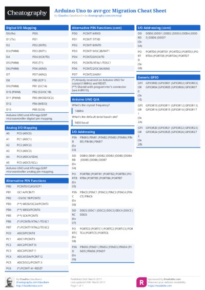 Arduino Uno to avr-gcc Migration Cheat Sheet