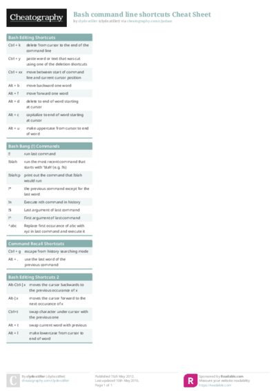 Bash command line shortcuts Cheat Sheet