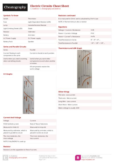 Electric Circuits Cheat Sheet