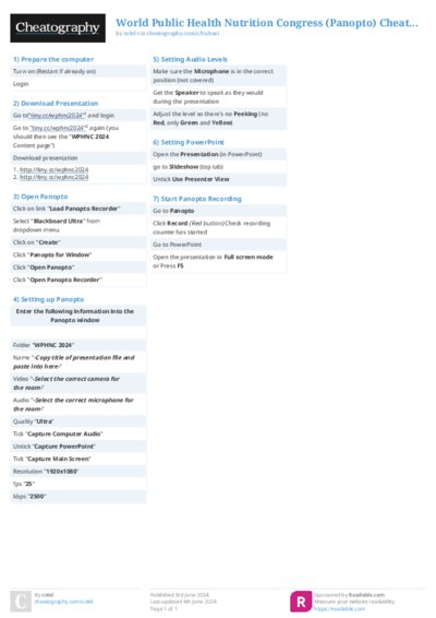 World Public Health Nutrition Congress (Panopto) Cheat Sheet