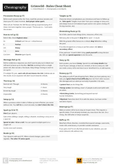 Grimwild - Rules Cheat Sheet