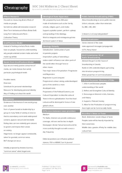 SOC 344 Midterm 2 Cheat Sheet