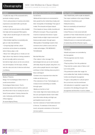 SOC 344 Midterm Cheat Sheet