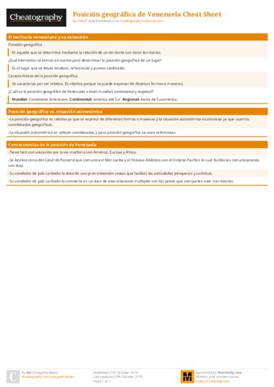 Posición geográfica de Venezuela Cheat Sheet