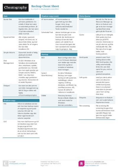 Backup Cheat Sheet