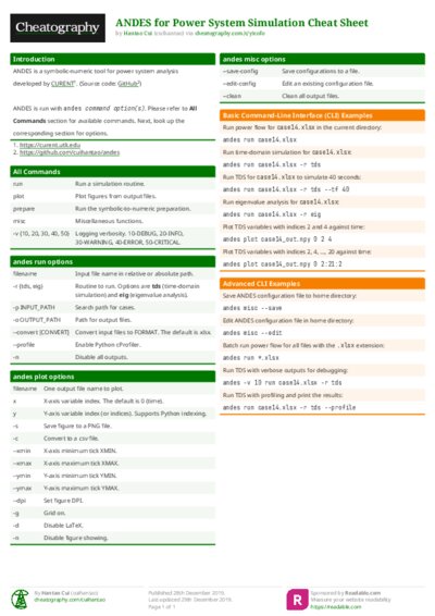 ANDES for Power System Simulation Cheat Sheet