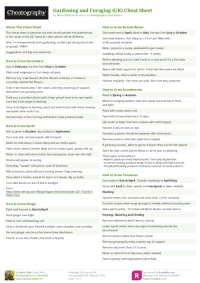 Gardening and Foraging (UK) Cheat Sheet