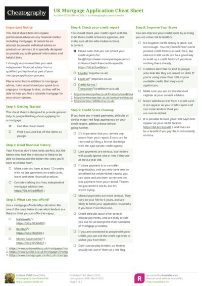 UK Mortgage Application Cheat Sheet