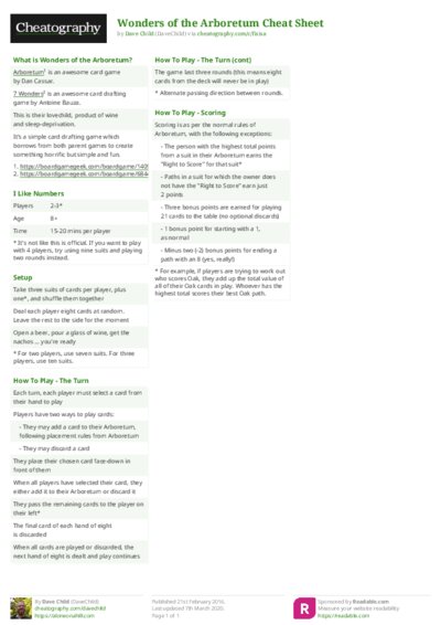 Wonders of the Arboretum Cheat Sheet