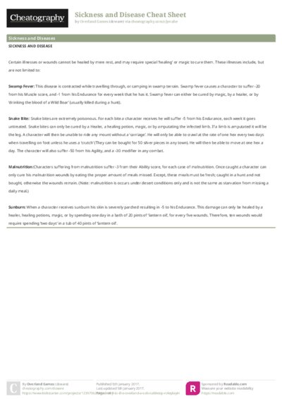 Sickness and Disease Cheat Sheet