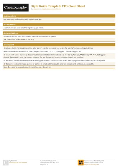 Style Guide Template FPO Cheat Sheet
