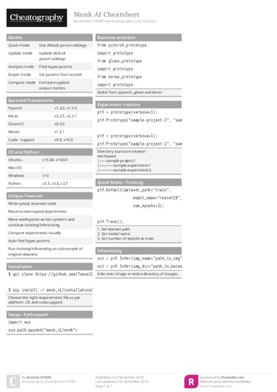 Monk AI Cheatsheet Cheat Sheet