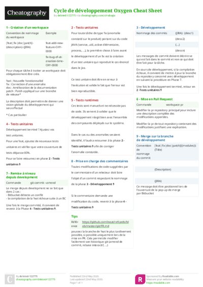 Cycle de développement Oxygen Cheat Sheet
