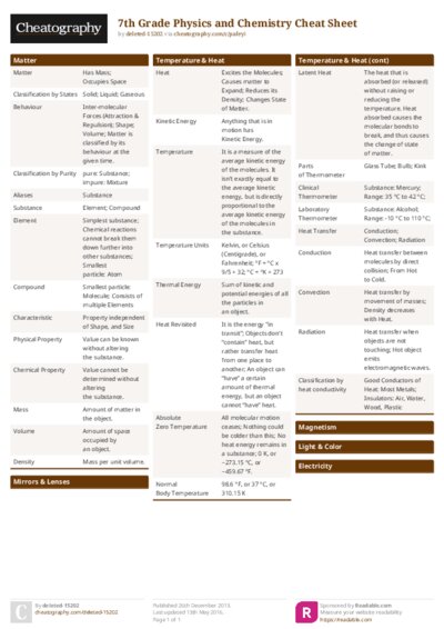 7th Grade Physics and Chemistry Cheat Sheet