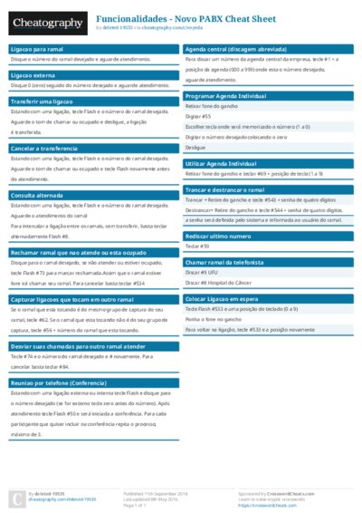 Funcionalidades - Novo PABX Cheat Sheet