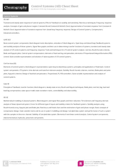 Control Systems (All) Cheat Sheet