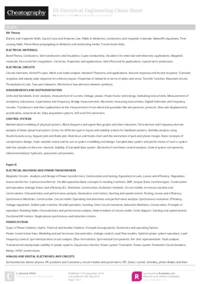 ES Electrical Engineering Cheat Sheet