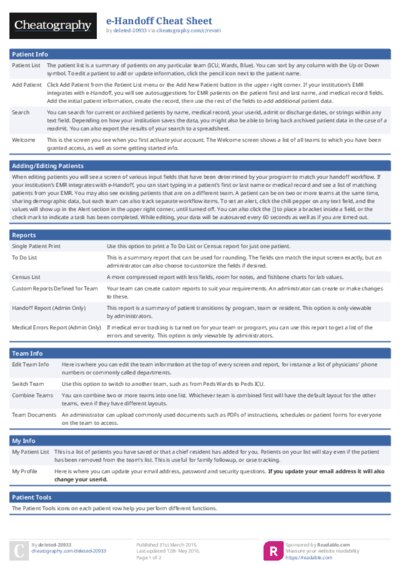 e-Handoff Cheat Sheet