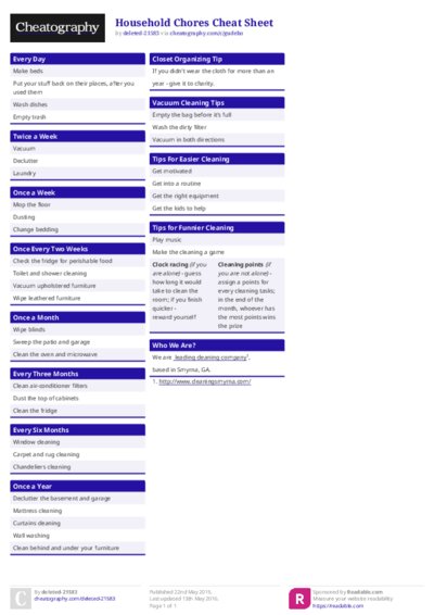 Household Chores Cheat Sheet
