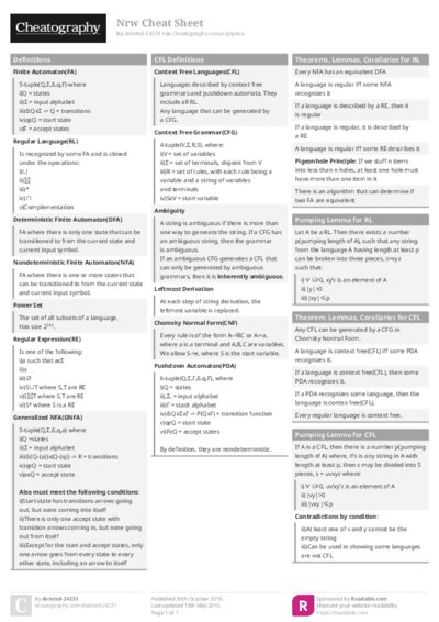 Nrw Cheat Sheet