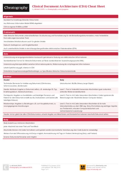 Clinical Document Architecture (CDA) Cheat Sheet