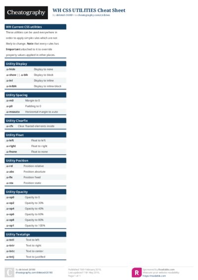WH CSS UTILITIES Cheat Sheet