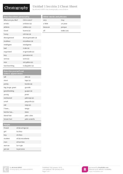 Unidad 1 lección 2 Cheat Sheet