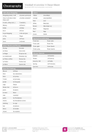 Unidad 4 Lección 1 Cheat Sheet