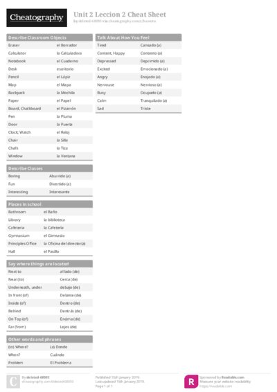 Unit 2 Leccion 2 Cheat Sheet