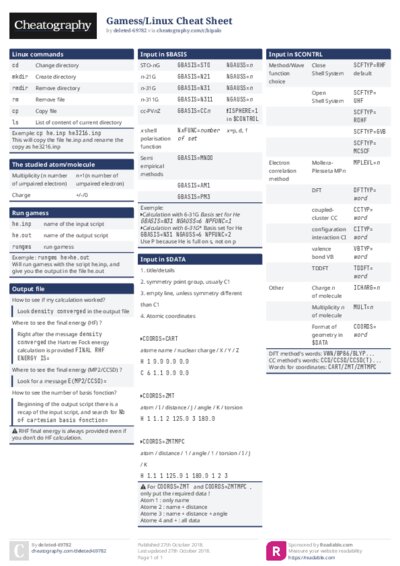 Gamess/Linux Cheat Sheet