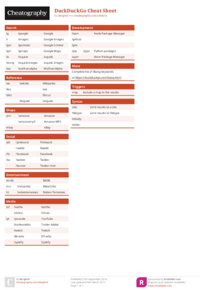 DuckDuckGo Cheat Sheet