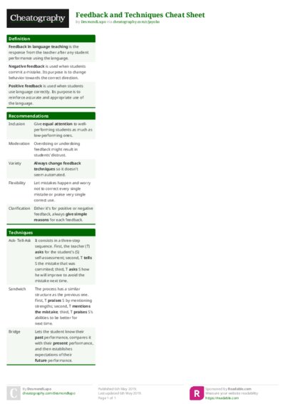 Feedback and Techniques Cheat Sheet