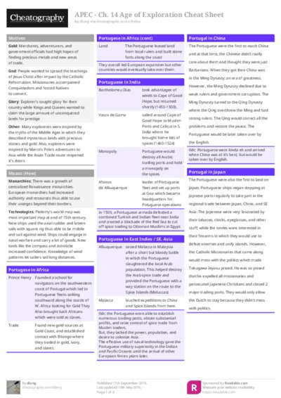 APEC - Ch. 14 Age of Exploration Cheat Sheet