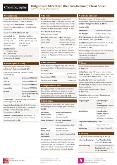 Outgunned Adventure (Deutsch/German) Cheat Sheet
