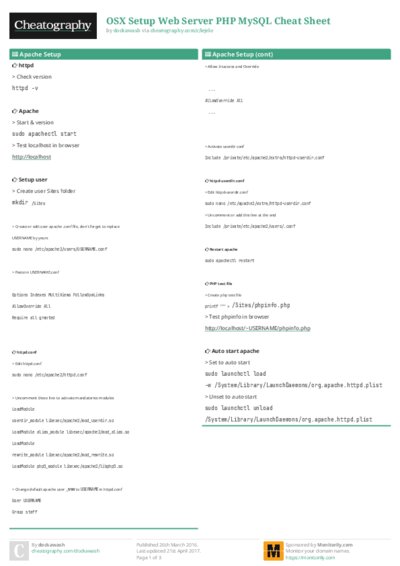 OSX Setup Web Server PHP MySQL Cheat Sheet
