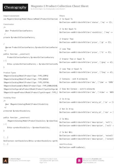 Magento 2 Product Collection Cheat Sheet