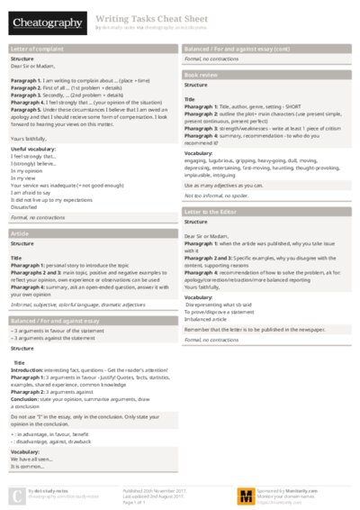 Writing Tasks Cheat Sheet