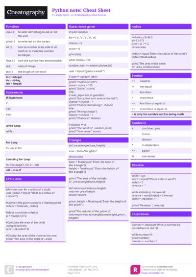 Python note! Cheat Sheet